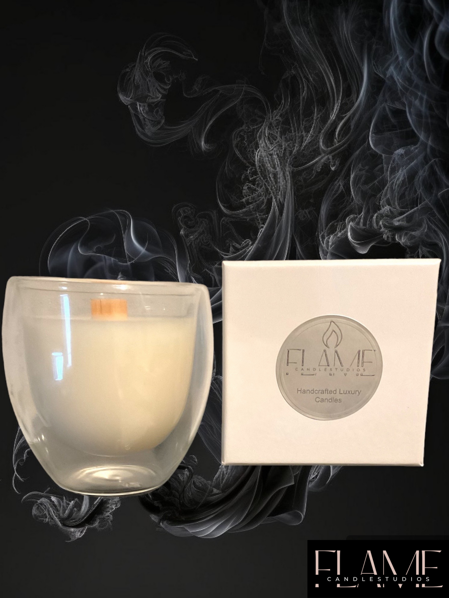 a fine likeness of: CHANEL No5- Luxe Blown-glass Wooden wick Floating candle
