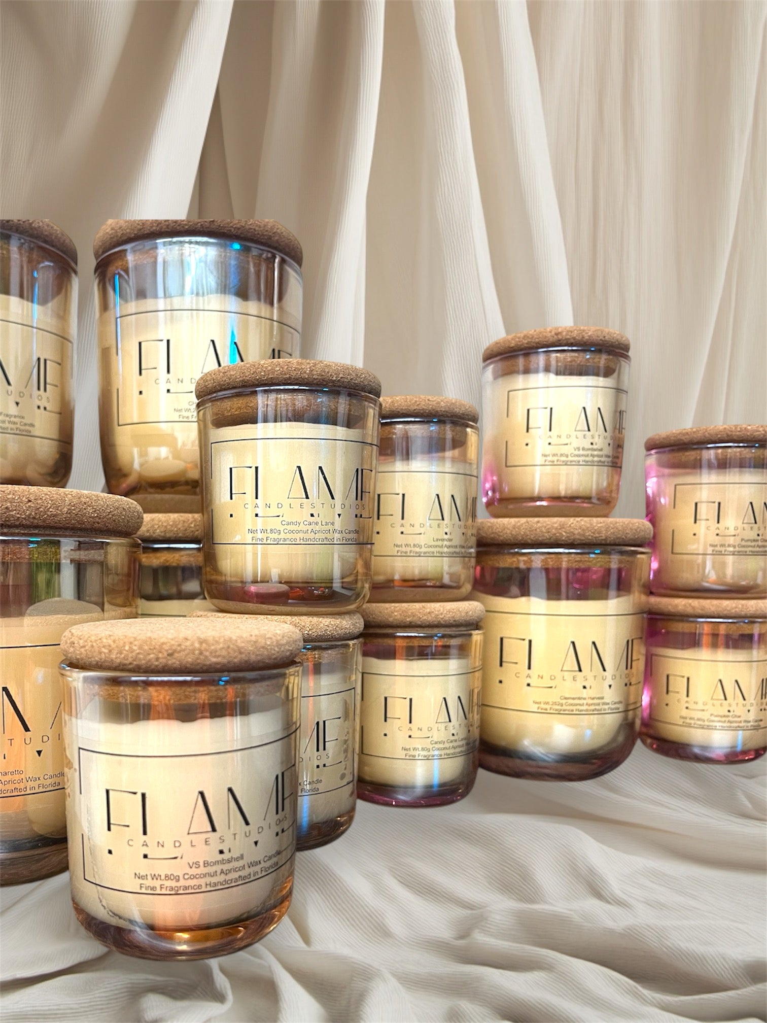 9oz Cork-top Champagne-hue Wooden wick Scented Candle "Cherry Amaretto"