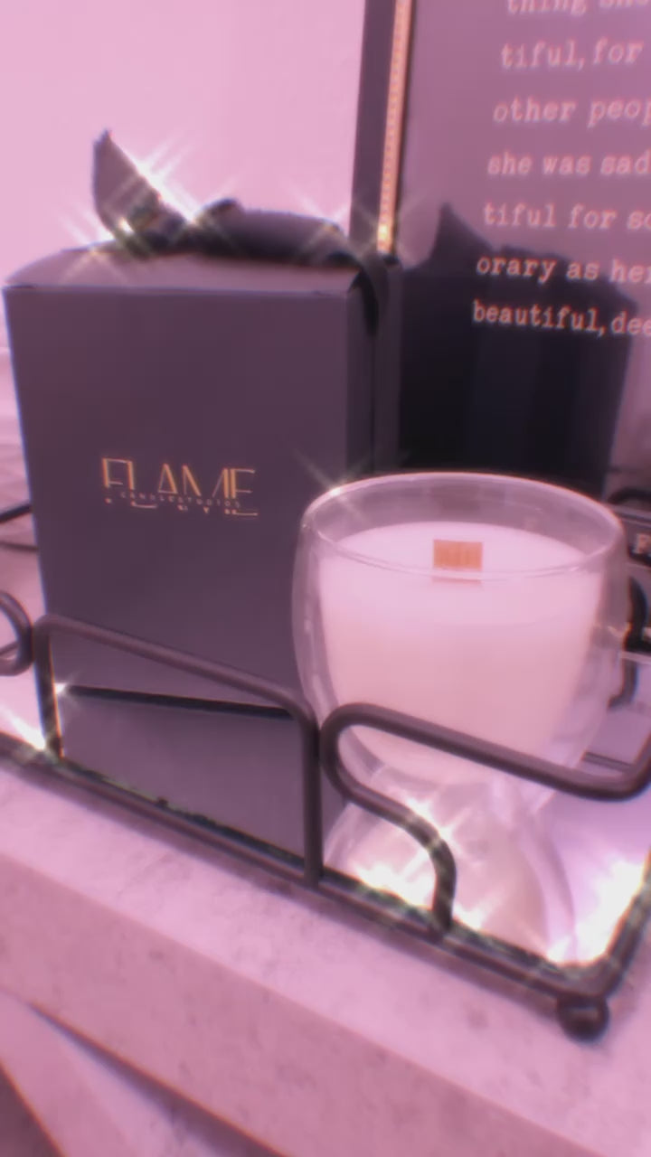 Luxury Fragrance ‘Golden Hearth’ Luxe Blown-glass Wooden wick Floating candle